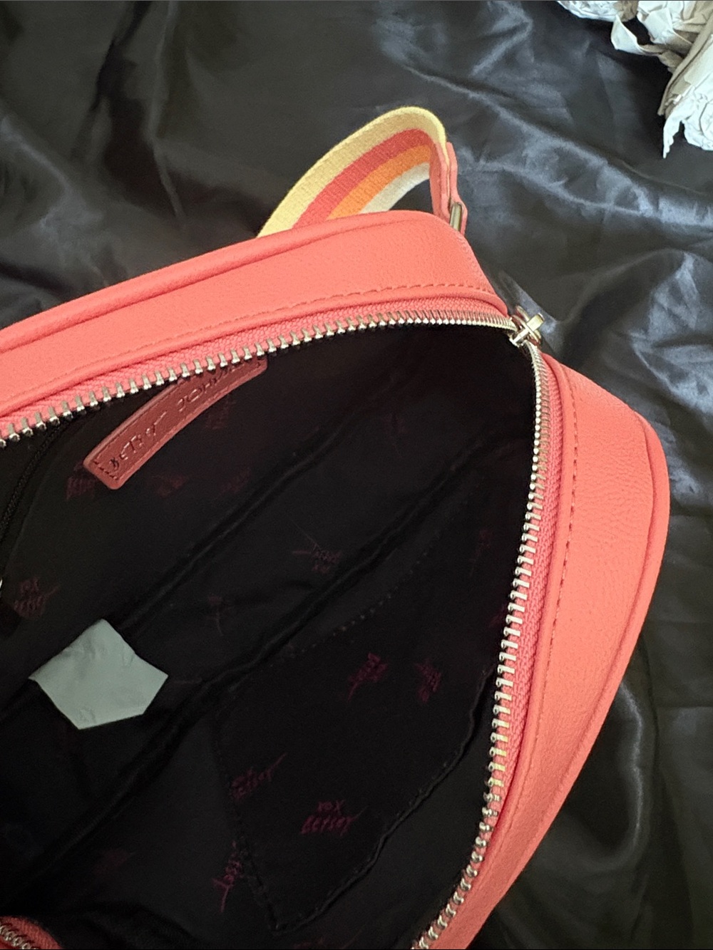 Betsey Johnson Pink & Green Pickleball Paddle Crossbody Bag with Striped Strap - Picture 6 of 8